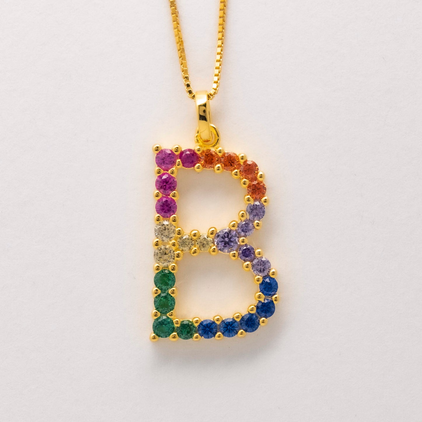 Silver 925 Rainbow Initial Necklace - B