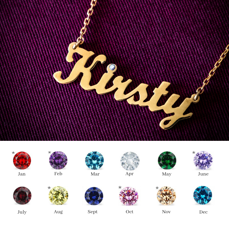 Personalised Necklace with Birth Stone - Gold Plated