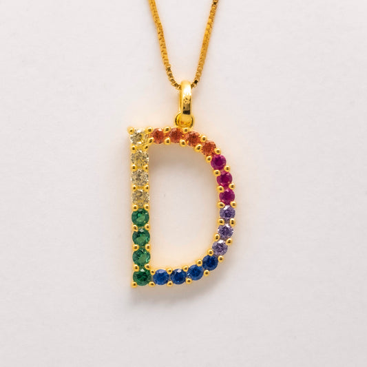 Silver 925 Rainbow Initial Necklace - D