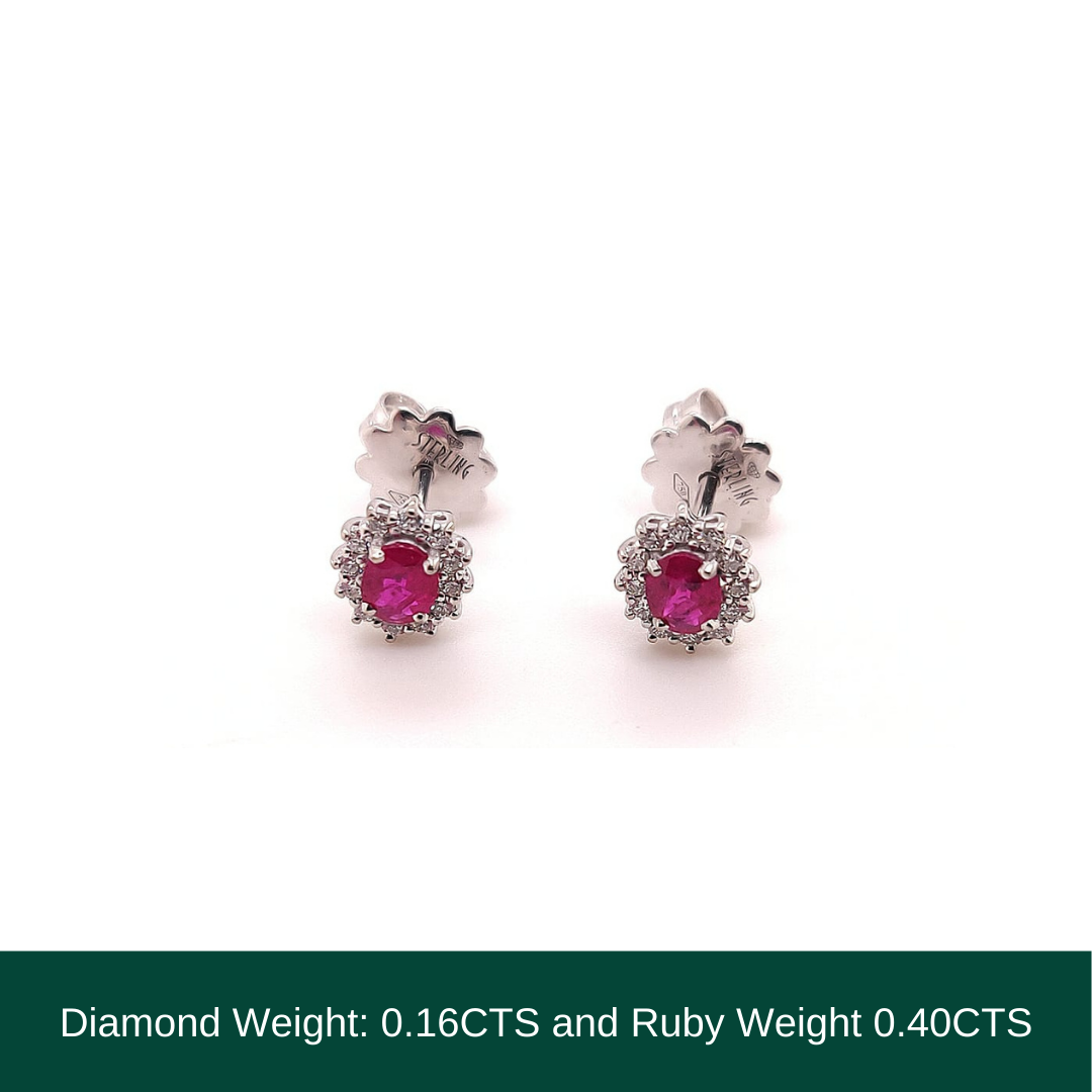 18KT White Gold Earrings with Natural Ruby & Diamonds