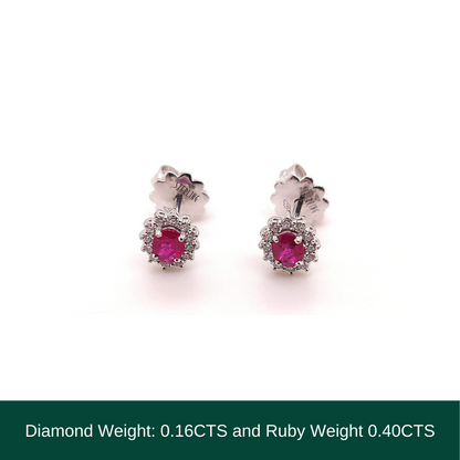 18KT White Gold Earrings with Natural Ruby & Diamonds