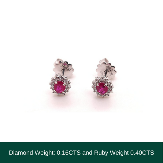 18KT White Gold Earrings with Natural Ruby & Diamonds
