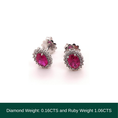 18KT White Gold Earrings with Natural Ruby & Diamonds