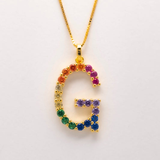 Silver 925 Rainbow Initial Necklace - G