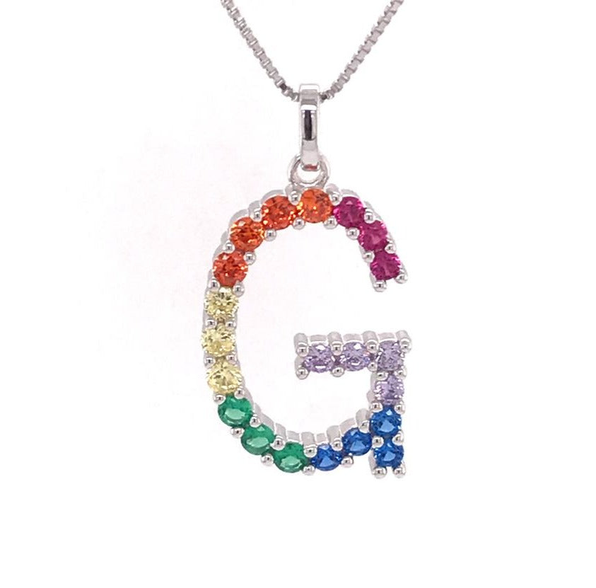 Silver 925 Rainbow Initial Necklace - G