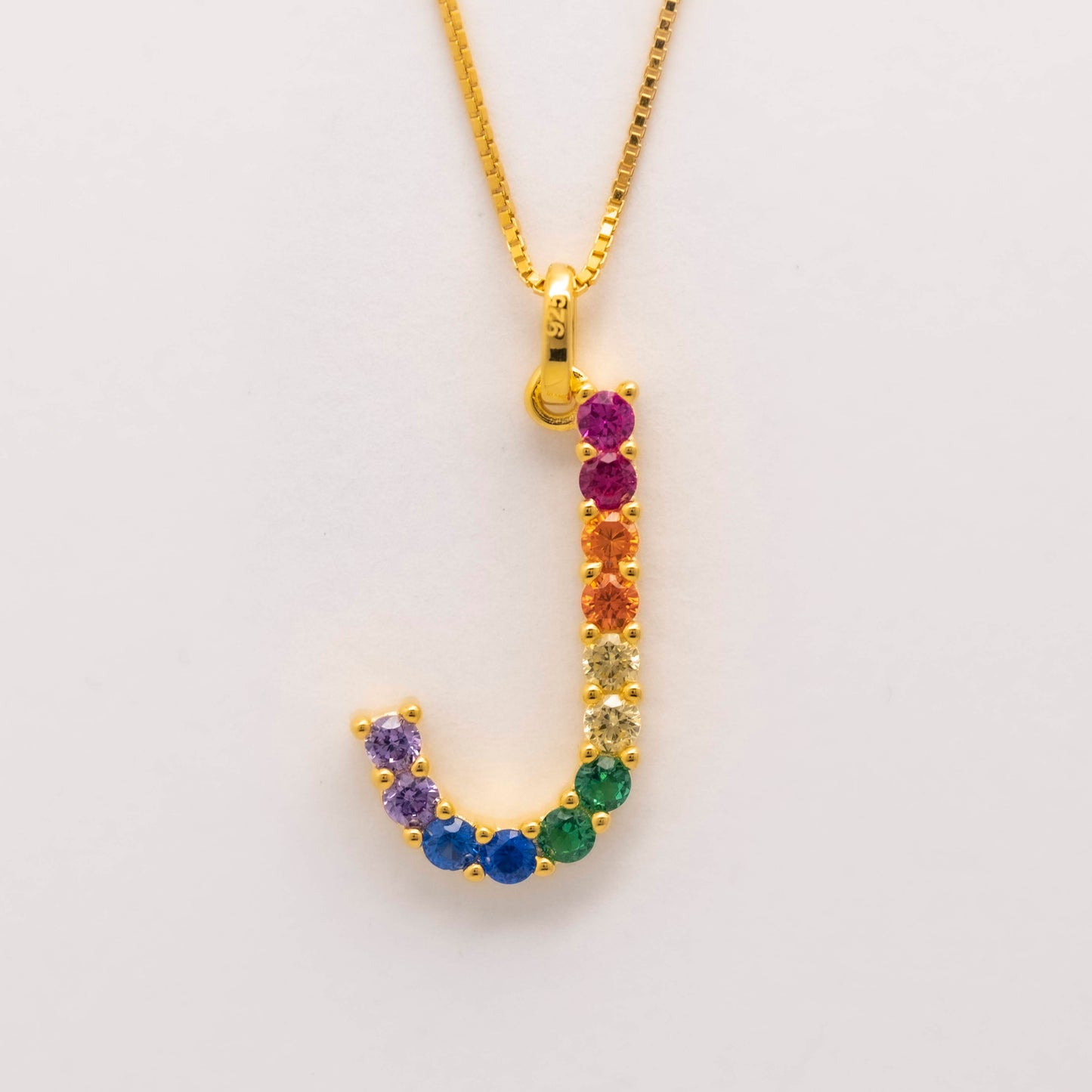 Silver 925 Rainbow Initial Necklace - J