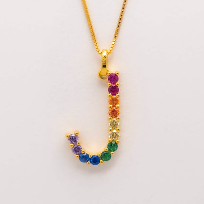 Silver 925 Rainbow Initial Necklace - J