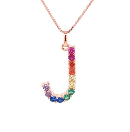 Silver 925 Rainbow Initial Necklace - J