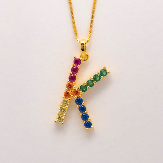 Silver 925 Rainbow Initial Necklace - K