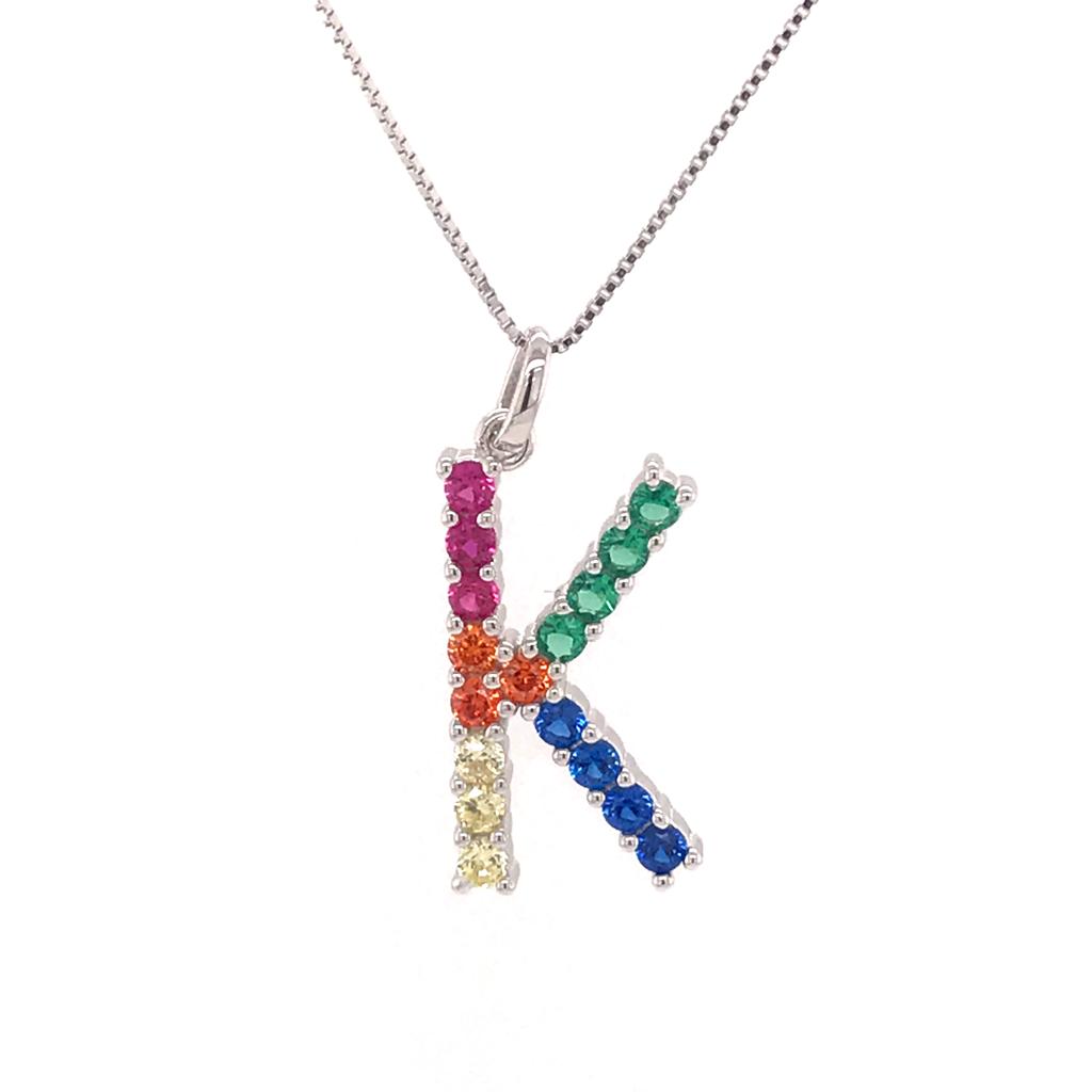 Silver 925 Rainbow Initial Necklace - K