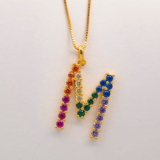 Silver 925 Rainbow Initial Necklace - M