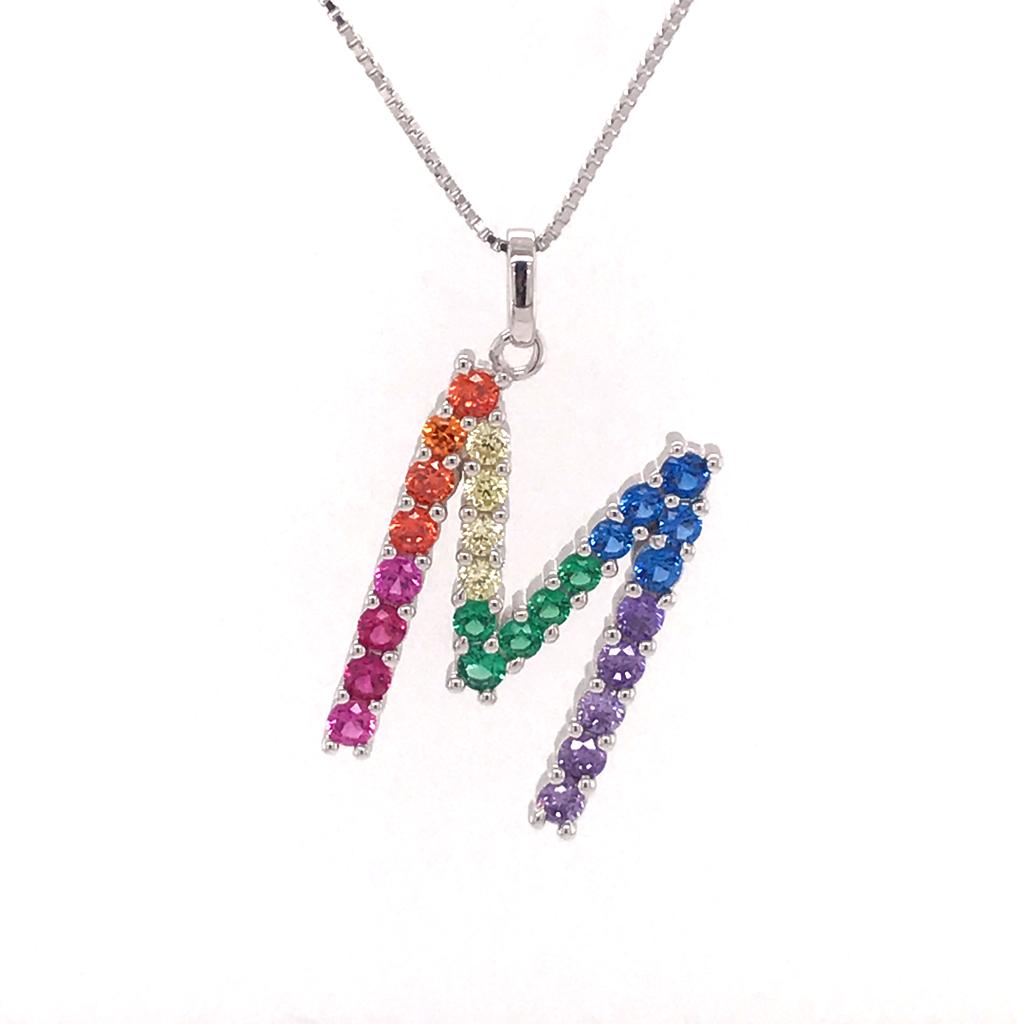 Silver 925 Rainbow Initial Necklace - M
