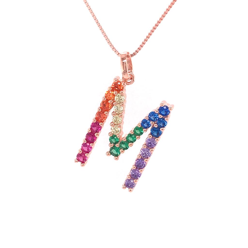 Silver 925 Rainbow Initial Necklace - M