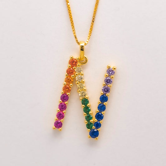 Silver 925 Rainbow Initial Necklace - N