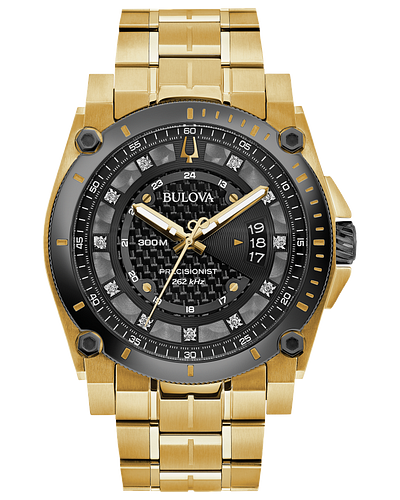 Bulova Precisionist Gold Black Dial Stainless Steel Watch 98D156