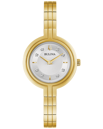 Bulova Rhapsody Women's Gold White Dial Diamond Watch 97P144