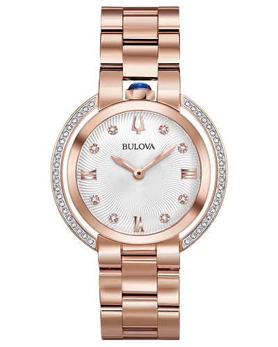 Bulova Rubaiyat Women's Rose Gold White Dial Diamond Watch 98R248