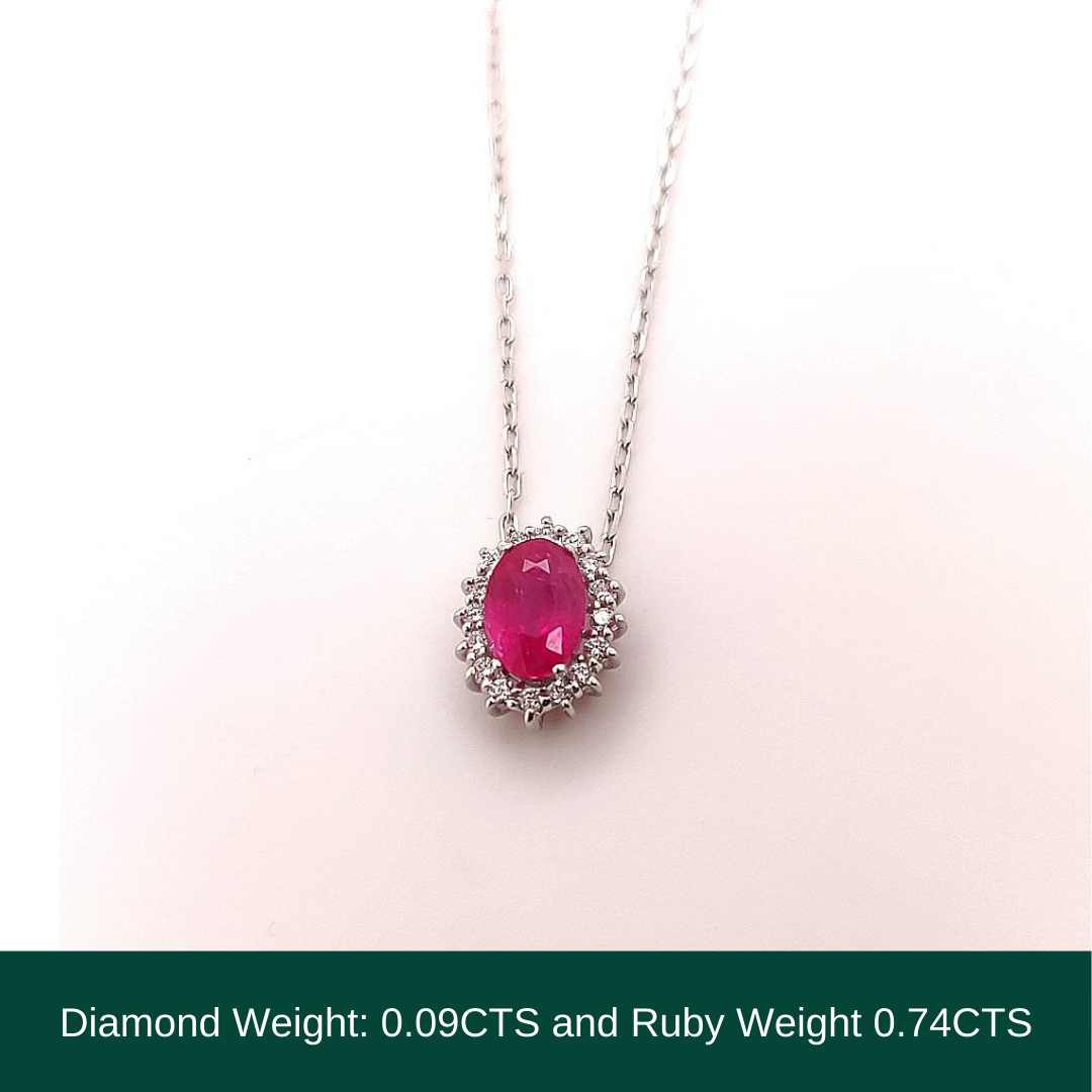 18KT White Gold Chain with Natural Ruby & Diamonds