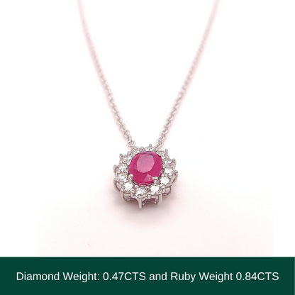 18KT White Gold Chain with Natural Ruby & Diamonds