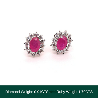18KT White Gold Earrings with Natural Ruby & Diamonds