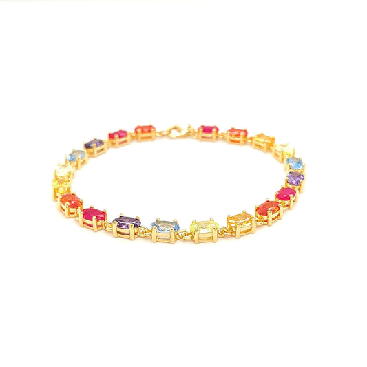 Sterling Jewellers' Ovale Multi Tennis Bracelet in Yellow Gold Plating with Multicolour Rainbow Stones from the new Ovale Collection