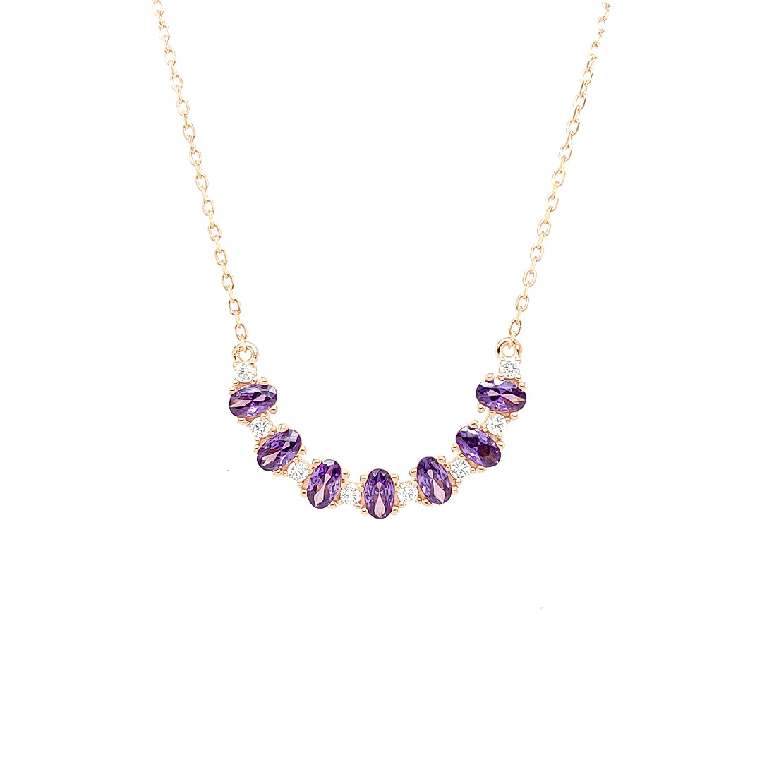 Sterling Jewellers' Ovale Viola Mezzaluna Crescent Necklace in Rose Gold Plating with Violet and White Stones Zircon 