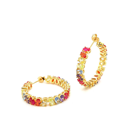Ovale Multi Small Hoop Earrings in Yellow Gold Plating REOSRB-YG
