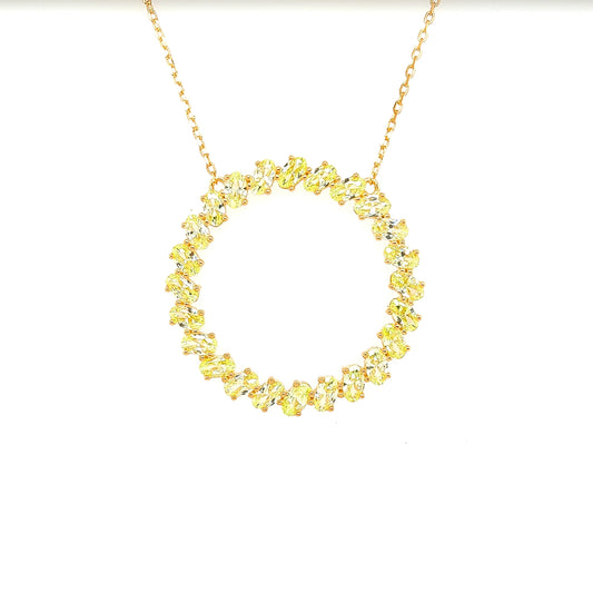 Sterling Jewellers' Ovale Verde Sole Sun Round Necklace in Yellow Gold Plating with Apple Green Stones from the new Ovale Collection