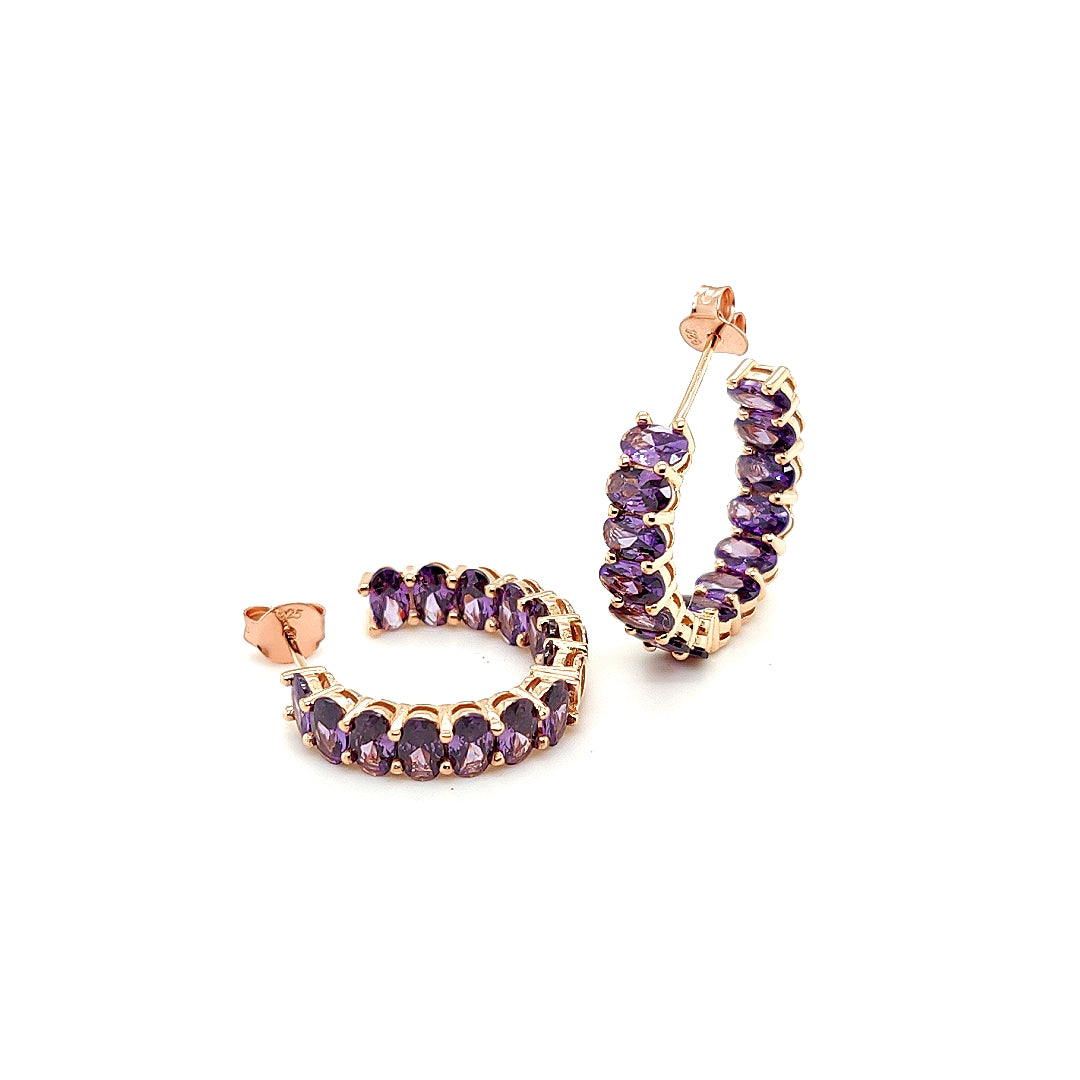 Sterling Jewellers' Ovale Viola Small Hoop Earrings in Rose Gold Plating with Violet Stones from the new Ovale Collection