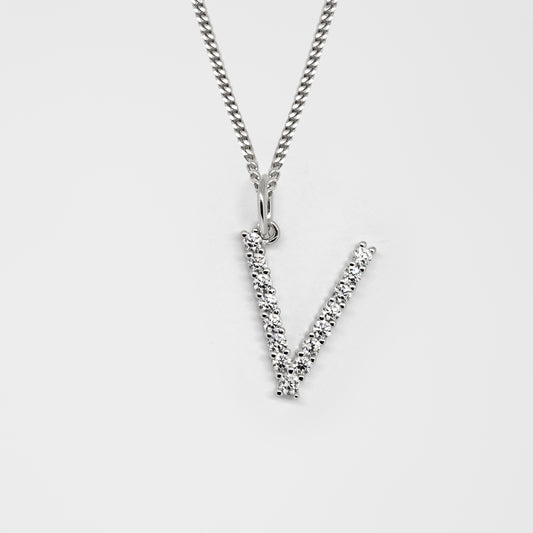Silver 925 Initial Necklace - V