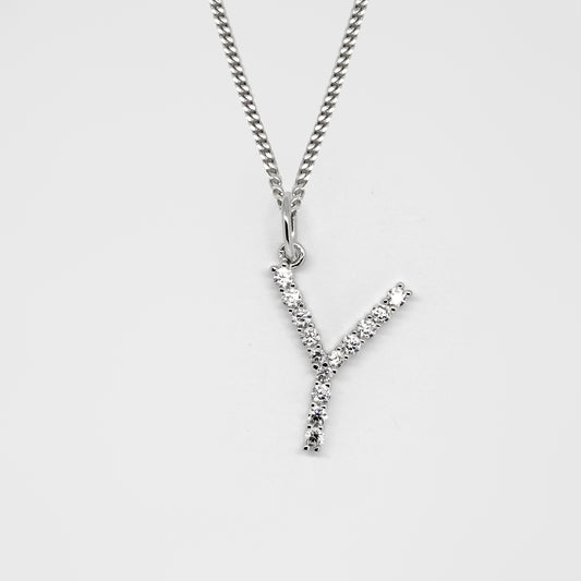 Silver 925 Initial Necklace - Y