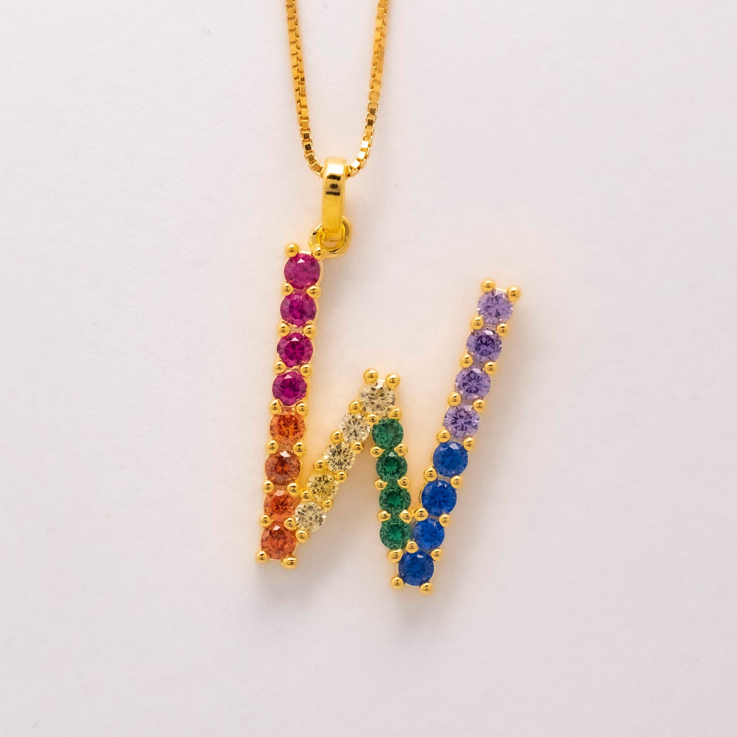 Silver 925 Rainbow Initial Necklace - W