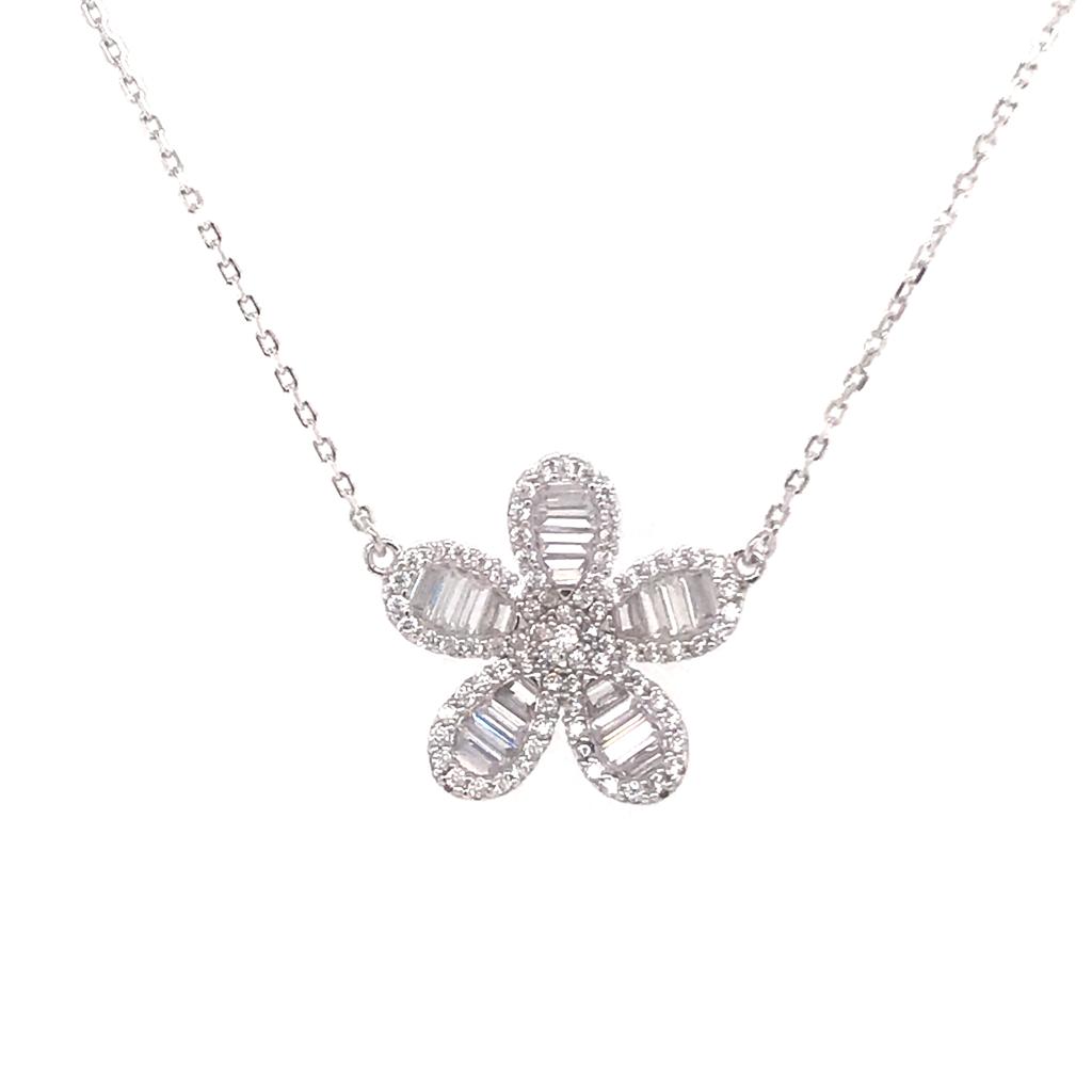 Silver flower necklace (SET85843NWB)