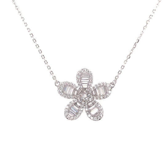 Silver flower necklace (SET85843NWB)