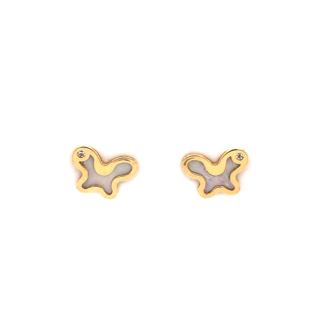 Gold/Mother of Pearl Butterfly Earrings with Zircon Ref :136.611/3ZIR