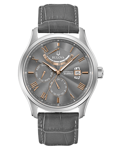 Bulova Wilton Men's Grey Dial Rose Gold Roman Numerals Watch 96C143