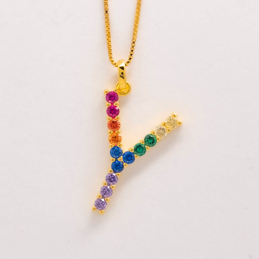 Silver 925 Rainbow Initial Necklace - Y