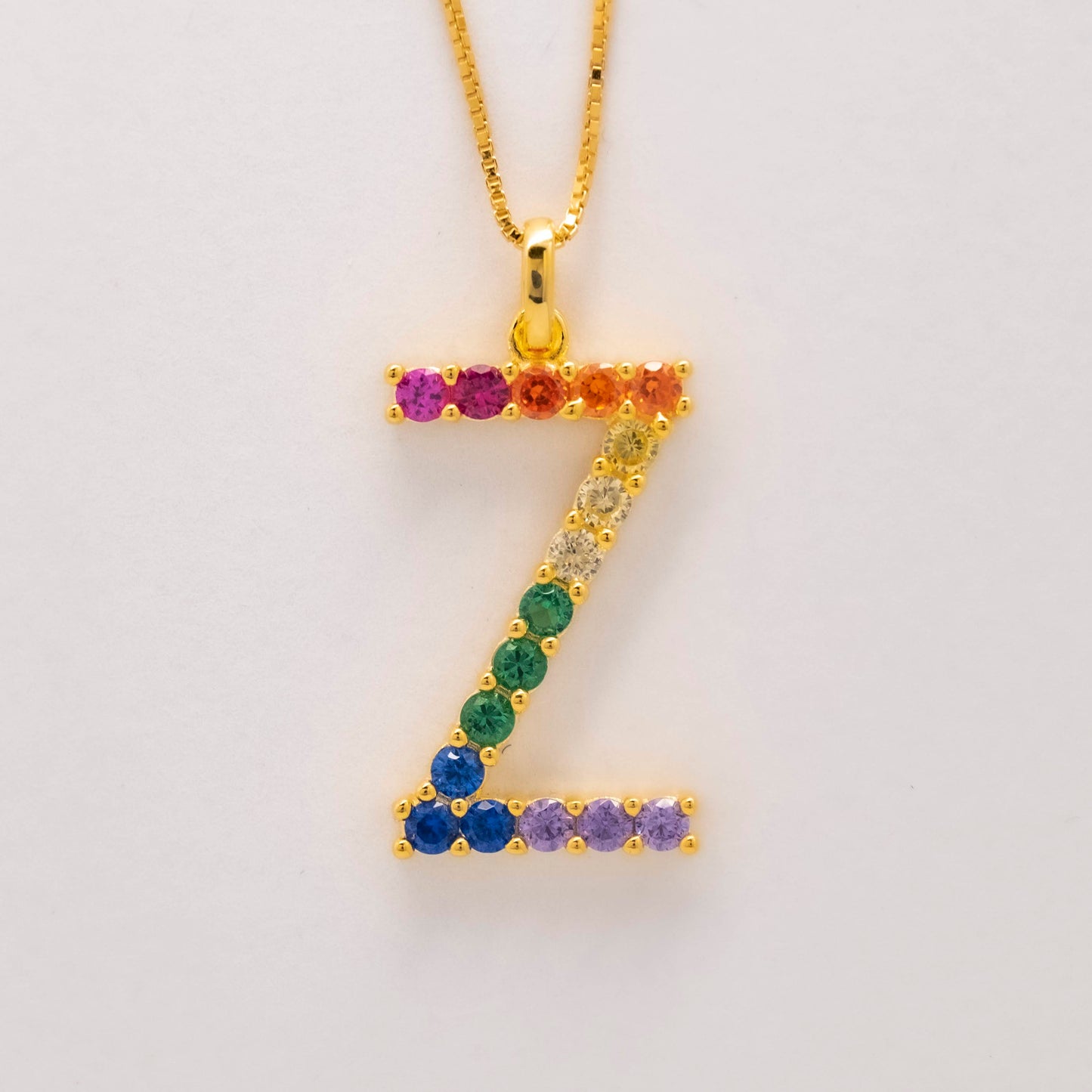Silver 925 Rainbow Initial Necklace - Z