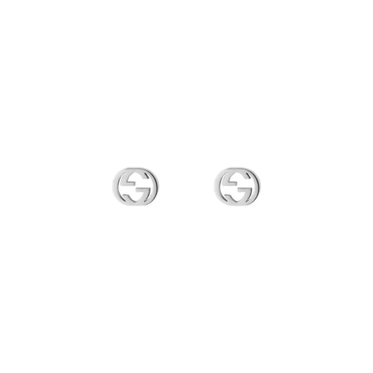 Gucci Interlocking G 18k White Gold Stud Earrings Ref : YBD66211100200U