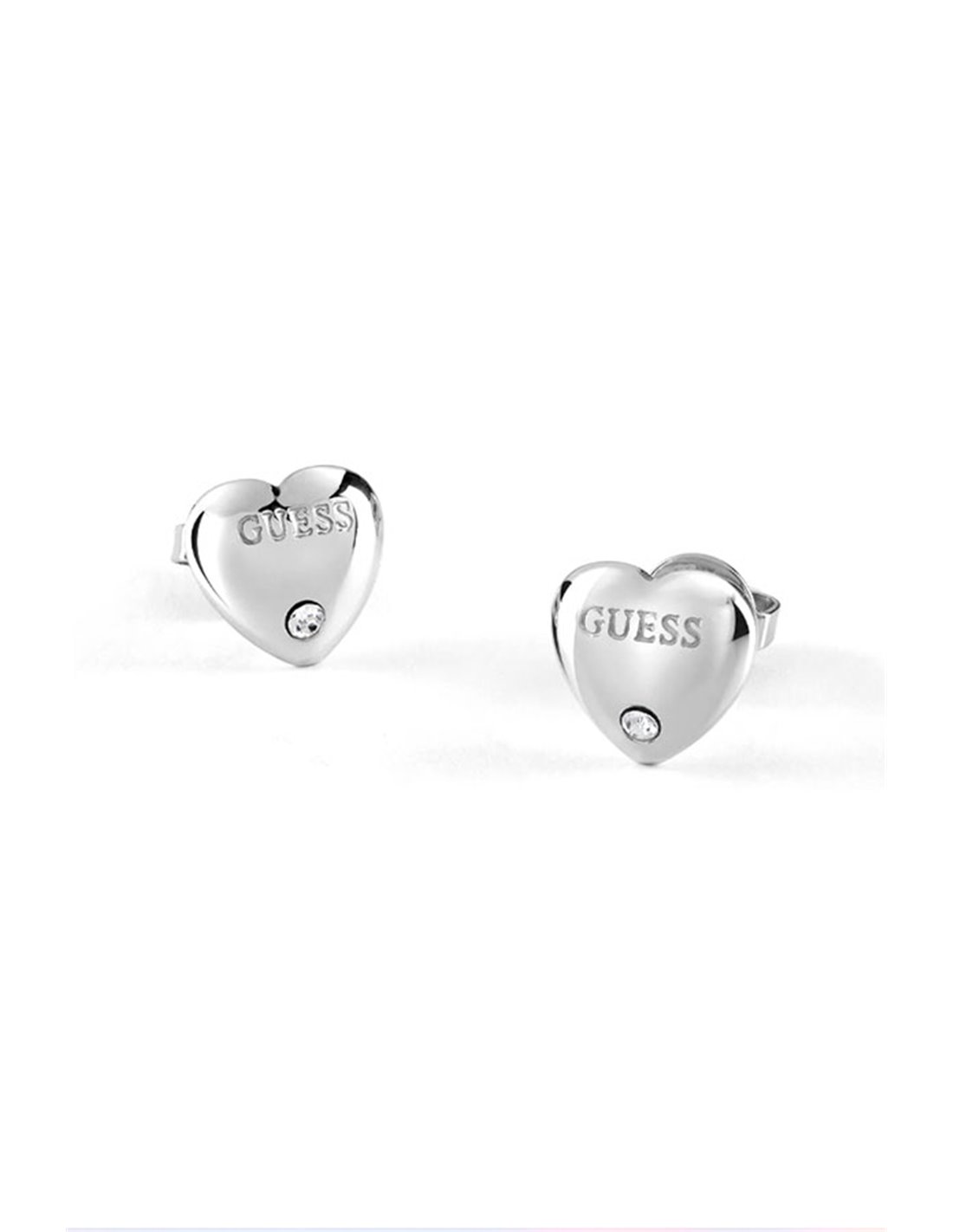 Guess Is For Lovers Silver Tone Heart Stud Earrings UBE70104
