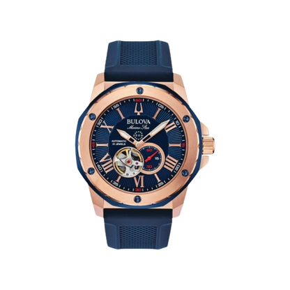 Bulova Marine Star Blue Dial Rose Gold Stainless Steel Watch 98A227