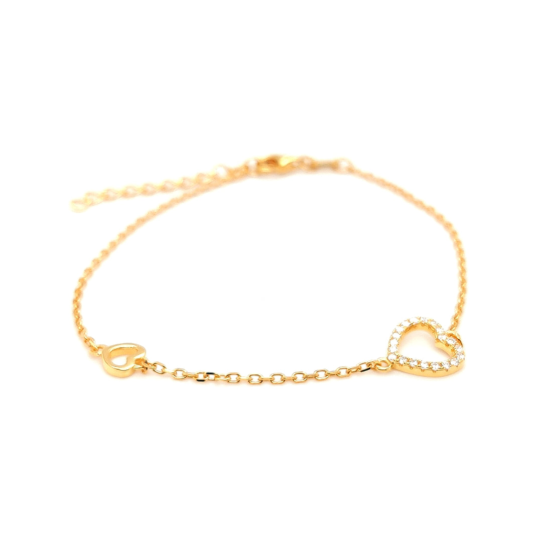 Silver 925 Hearts Bracelet in Yellow Gold Plating SVB0364Y