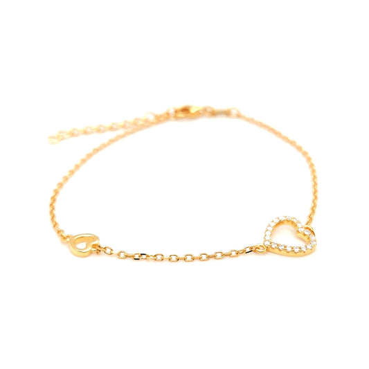 Silver 925 Hearts Bracelet in Yellow Gold Plating SVB0364Y